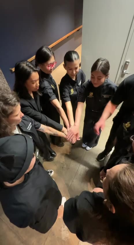 High Touch Catering team pre-event huddle at Hibernia SF — Human Tech Week 2026